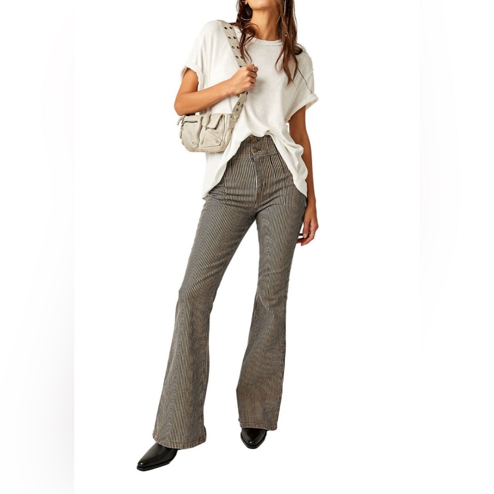 NWT Free People Jayde High Rise Flare Railroad Pants - Picture 5 of 15